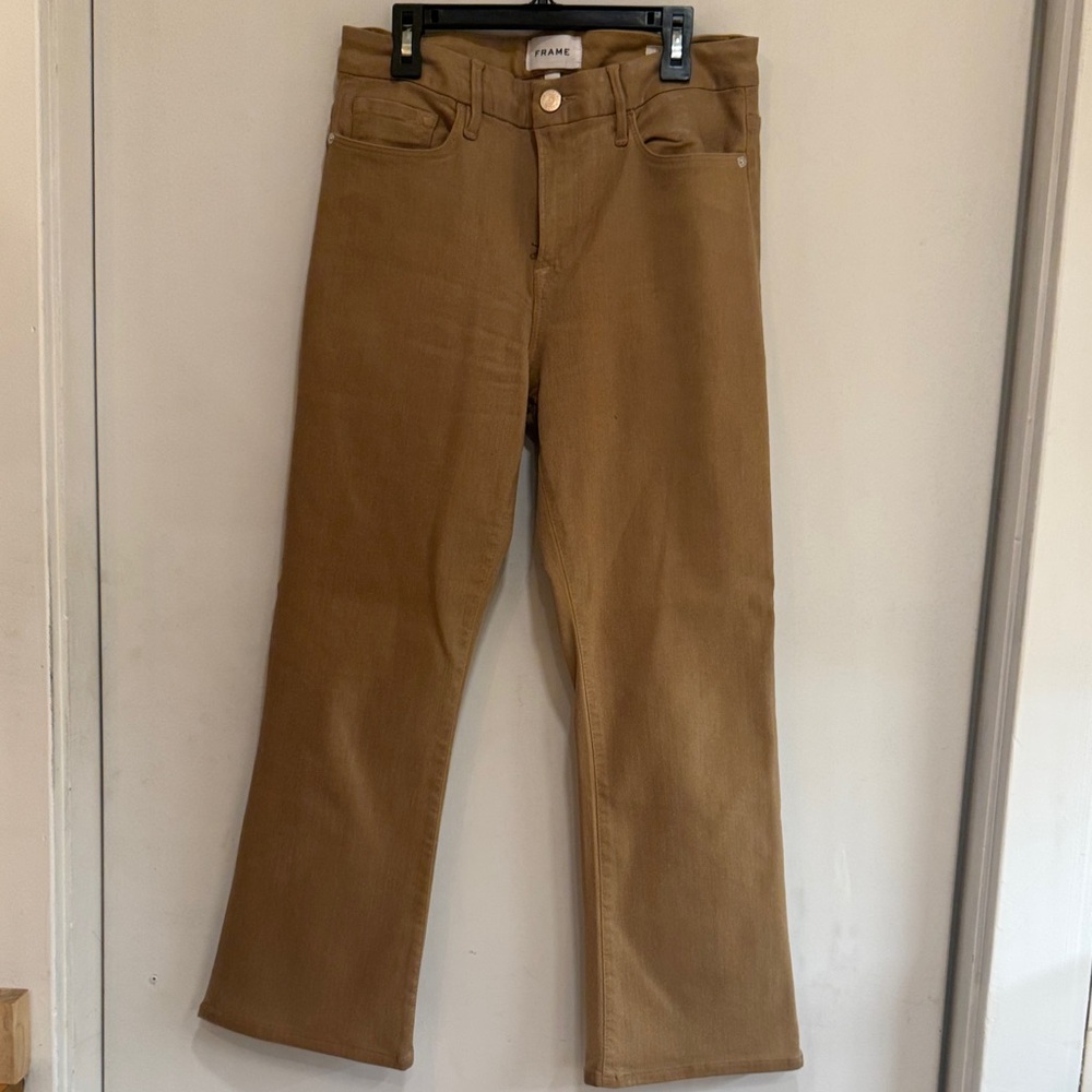 Frame Denim size 29 Le Crop Mini Boot Women's Shiny Brown Coated Ankle Leg Jeans